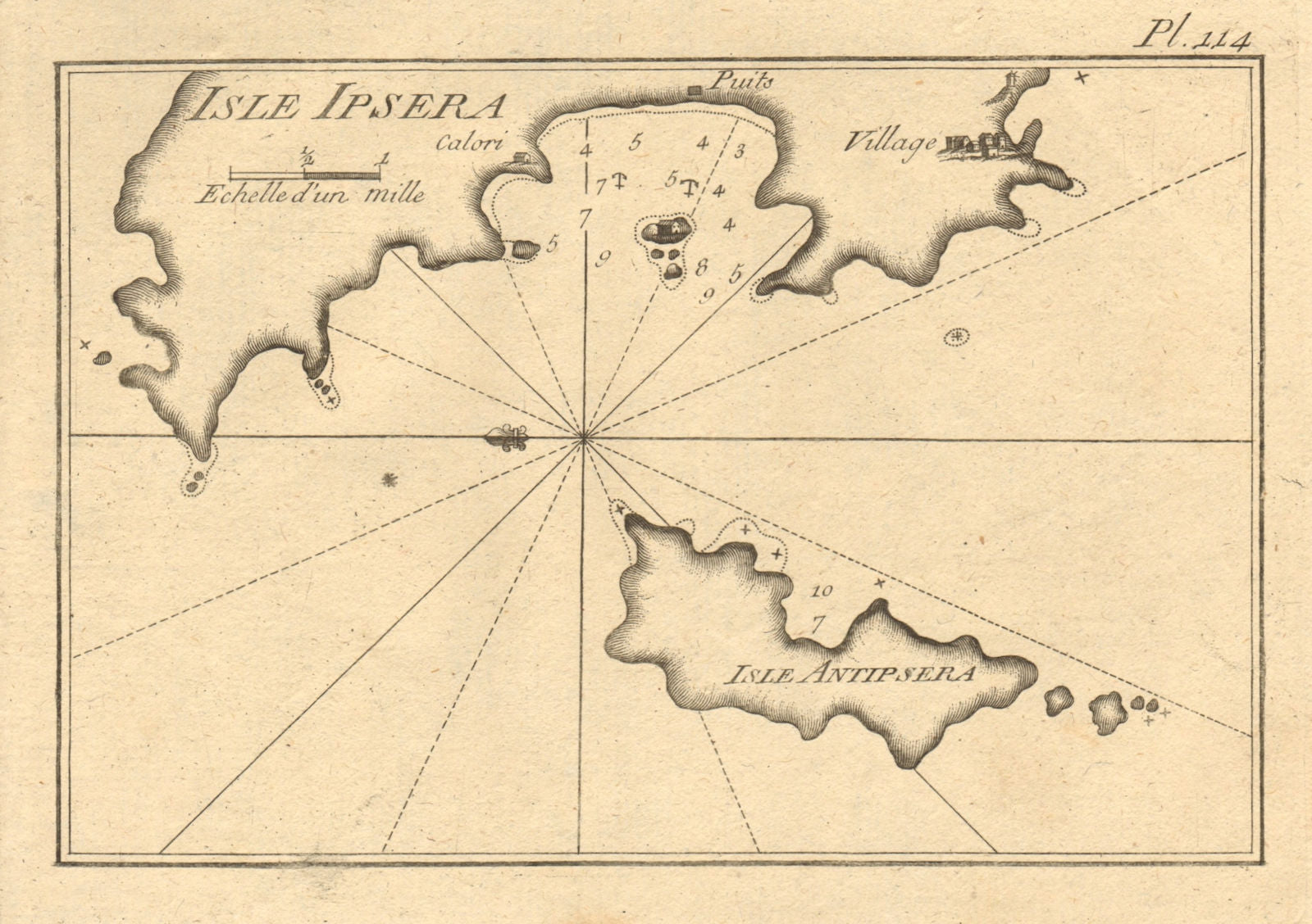 Isle Ipsera & Antipsera. Psara & Antipsara, North Aegean. Greece. ROUX 1804 map